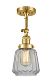 201F-SG-G142 1-Light 7" Satin Gold Semi-Flush Mount - Clear Chatham Glass - LED Bulb - Dimmensions: 7 x 7 x 15.5 - Sloped Ceiling Compatible: Yes