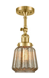 201F-SG-G146 1-Light 7" Satin Gold Semi-Flush Mount - Mercury Plated Chatham Glass - LED Bulb - Dimmensions: 7 x 7 x 15.5 - Sloped Ceiling Compatible: Yes
