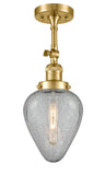 201F-SG-G165 1-Light 6.5" Satin Gold Semi-Flush Mount - Clear Crackle Geneseo Glass - LED Bulb - Dimmensions: 6.5 x 6.5 x 15.5 - Sloped Ceiling Compatible: Yes