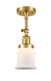 201F-SG-G181S 1-Light 6" Satin Gold Semi-Flush Mount - Matte White Small Canton Glass - LED Bulb - Dimmensions: 6 x 6 x 13.5 - Sloped Ceiling Compatible: Yes