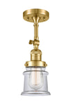 201F-SG-G182S 1-Light 6" Satin Gold Semi-Flush Mount - Clear Small Canton Glass - LED Bulb - Dimmensions: 6 x 6 x 13.5 - Sloped Ceiling Compatible: Yes