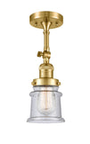 201F-SG-G184S 1-Light 6" Satin Gold Semi-Flush Mount - Seedy Small Canton Glass - LED Bulb - Dimmensions: 6 x 6 x 13.5 - Sloped Ceiling Compatible: Yes