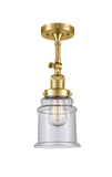 201F-SG-G184 1-Light 6" Satin Gold Semi-Flush Mount - Seedy Canton Glass - LED Bulb - Dimmensions: 6 x 6 x 13.5 - Sloped Ceiling Compatible: Yes