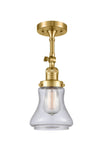 201F-SG-G194 1-Light 6.25" Satin Gold Semi-Flush Mount - Seedy Bellmont Glass - LED Bulb - Dimmensions: 6.25 x 6.25 x 13.5 - Sloped Ceiling Compatible: Yes