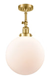 201F-SG-G201-12 1-Light 12" Satin Gold Semi-Flush Mount - Matte White Cased Beacon Glass - LED Bulb - Dimmensions: 12 x 12 x 18 - Sloped Ceiling Compatible: Yes