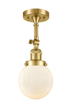 201F-SG-G201-6 1-Light 6" Satin Gold Semi-Flush Mount - Matte White Cased Beacon Glass - LED Bulb - Dimmensions: 6 x 6 x 14.25 - Sloped Ceiling Compatible: Yes