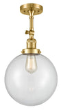 201F-SG-G202-10 1-Light 10" Satin Gold Semi-Flush Mount - Clear Beacon Glass - LED Bulb - Dimmensions: 10 x 10 x 16 - Sloped Ceiling Compatible: Yes
