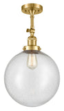 201F-SG-G204-12 1-Light 12" Satin Gold Semi-Flush Mount - Seedy Beacon Glass - LED Bulb - Dimmensions: 12 x 12 x 18 - Sloped Ceiling Compatible: Yes