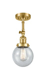 201F-SG-G204-6 1-Light 6" Satin Gold Semi-Flush Mount - Seedy Beacon Glass - LED Bulb - Dimmensions: 6 x 6 x 14.25 - Sloped Ceiling Compatible: Yes