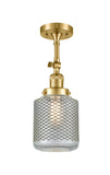 201F-SG-G262 1-Light 6" Satin Gold Semi-Flush Mount - Vintage Wire Mesh Stanton Glass - LED Bulb - Dimmensions: 6 x 6 x 18 - Sloped Ceiling Compatible: Yes