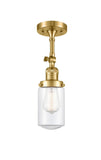 201F-SG-G312 1-Light 4.5" Satin Gold Semi-Flush Mount - Clear Dover Glass - LED Bulb - Dimmensions: 4.5 x 4.5 x 13.25 - Sloped Ceiling Compatible: Yes