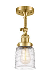 201F-SG-G513 1-Light 5" Satin Gold Semi-Flush Mount - Clear Deco Swirl Small Bell Glass - LED Bulb - Dimmensions: 5 x 5 x 13.5 - Sloped Ceiling Compatible: Yes