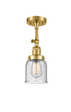 201F-SG-G54 1-Light 5" Satin Gold Semi-Flush Mount - Seedy Small Bell Glass - LED Bulb - Dimmensions: 5 x 5 x 13.5 - Sloped Ceiling Compatible: Yes