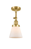 201F-SG-G61 1-Light 6.25" Satin Gold Semi-Flush Mount - Matte White Cased Small Cone Glass - LED Bulb - Dimmensions: 6.25 x 6.25 x 13.5 - Sloped Ceiling Compatible: Yes