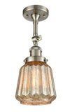 201F-SN-G146 1-Light 7" Brushed Satin Nickel Semi-Flush Mount - Mercury Plated Chatham Glass - LED Bulb - Dimmensions: 7 x 7 x 15.5 - Sloped Ceiling Compatible: Yes