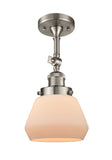 201F-SN-G171 1-Light 7" Brushed Satin Nickel Semi-Flush Mount - Matte White Cased Fulton Glass - LED Bulb - Dimmensions: 7 x 7 x 12.5 - Sloped Ceiling Compatible: Yes