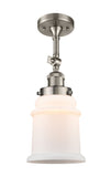 201F-SN-G181 1-Light 6" Brushed Satin Nickel Semi-Flush Mount - Matte White Canton Glass - LED Bulb - Dimmensions: 6 x 6 x 13.5 - Sloped Ceiling Compatible: Yes