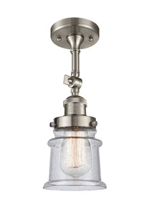 201F-SN-G184S 1-Light 6" Brushed Satin Nickel Semi-Flush Mount - Seedy Small Canton Glass - LED Bulb - Dimmensions: 6 x 6 x 13.5 - Sloped Ceiling Compatible: Yes