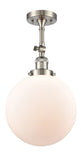 201F-SN-G201-10 1-Light 10" Brushed Satin Nickel Semi-Flush Mount - Matte White Cased Beacon Glass - LED Bulb - Dimmensions: 10 x 10 x 16 - Sloped Ceiling Compatible: Yes