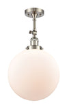 201F-SN-G201-12 1-Light 12" Brushed Satin Nickel Semi-Flush Mount - Matte White Cased Beacon Glass - LED Bulb - Dimmensions: 12 x 12 x 18 - Sloped Ceiling Compatible: Yes