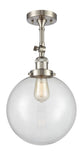 201F-SN-G202-10 1-Light 10" Brushed Satin Nickel Semi-Flush Mount - Clear Beacon Glass - LED Bulb - Dimmensions: 10 x 10 x 16 - Sloped Ceiling Compatible: Yes