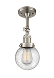 201F-SN-G204-6 1-Light 6" Brushed Satin Nickel Semi-Flush Mount - Seedy Beacon Glass - LED Bulb - Dimmensions: 6 x 6 x 14.25 - Sloped Ceiling Compatible: Yes