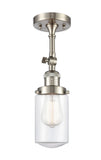 201F-SN-G312 1-Light 4.5" Brushed Satin Nickel Semi-Flush Mount - Clear Dover Glass - LED Bulb - Dimmensions: 4.5 x 4.5 x 13.25 - Sloped Ceiling Compatible: Yes