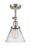 201F-SN-G42 1-Light 7.75" Brushed Satin Nickel Semi-Flush Mount - Clear Large Cone Glass - LED Bulb - Dimmensions: 7.75 x 7.75 x 14.5 - Sloped Ceiling Compatible: Yes