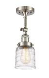201F-SN-G513 1-Light 5" Brushed Satin Nickel Semi-Flush Mount - Clear Deco Swirl Small Bell Glass - LED Bulb - Dimmensions: 5 x 5 x 13.5 - Sloped Ceiling Compatible: Yes