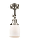 201F-SN-G51 1-Light 5" Brushed Satin Nickel Semi-Flush Mount - Matte White Cased Small Bell Glass - LED Bulb - Dimmensions: 5 x 5 x 13.5 - Sloped Ceiling Compatible: Yes