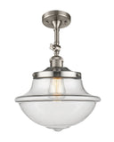 201F-SN-G542 1-Light 11.75" Brushed Satin Nickel Semi-Flush Mount - Clear Large Oxford Glass - LED Bulb - Dimmensions: 11.75 x 11.75 x 15.5 - Sloped Ceiling Compatible: Yes