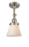 201F-SN-G61 1-Light 6.25" Brushed Satin Nickel Semi-Flush Mount - Matte White Cased Small Cone Glass - LED Bulb - Dimmensions: 6.25 x 6.25 x 13.5 - Sloped Ceiling Compatible: Yes