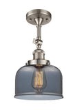 201F-SN-G73 1-Light 8" Brushed Satin Nickel Semi-Flush Mount - Plated Smoke Large Bell Glass - LED Bulb - Dimmensions: 8 x 8 x 13.875 - Sloped Ceiling Compatible: Yes