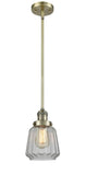 Stem Hung 7" Brushed Satin Nickel Mini Pendant - Clear Chatham Glass LED