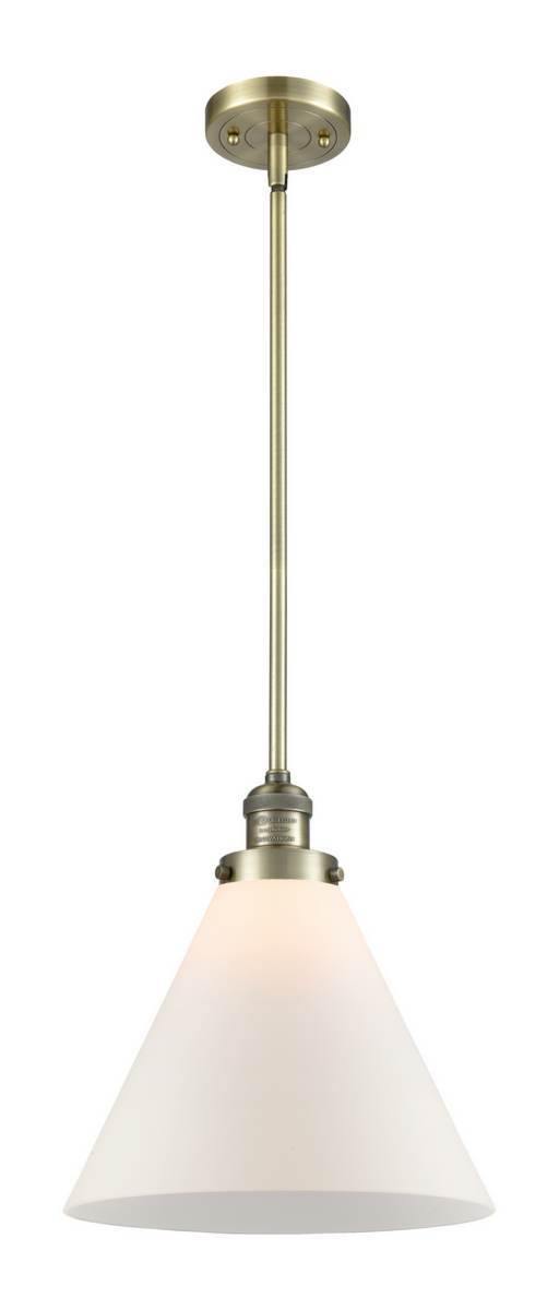 Innovations Lighting 201S-AB-G41-L Antique Brass X-Large Cone 1-Light Pendant - Matte White Cased X-Large Cone Glass - 60 Watt Vintage Bulb Included
