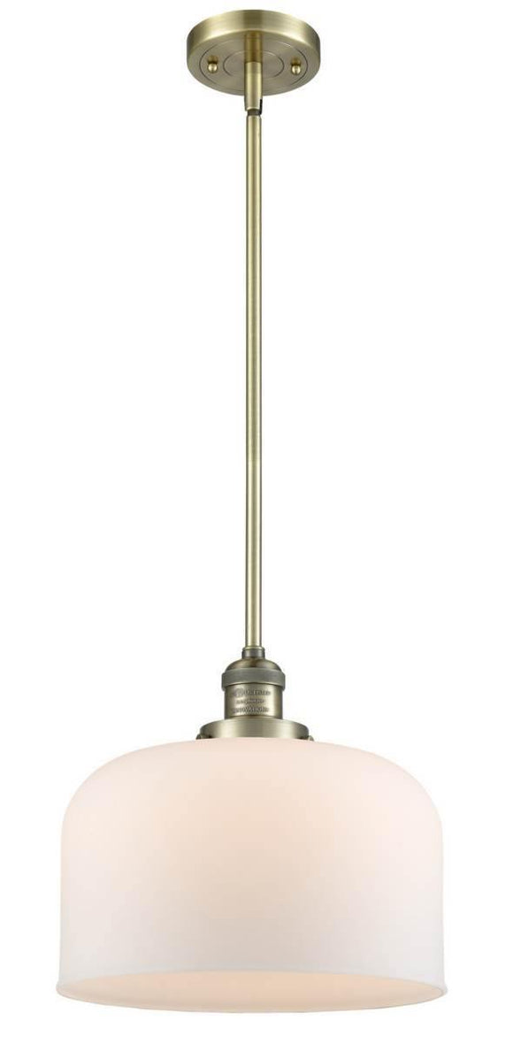 Innovations Lighting 201S-AB-G71-L Antique Brass X-Large Bell 1-Light Pendant - Matte White Cased X-Large Bell Glass - 60 Watt Vintage Bulb Included