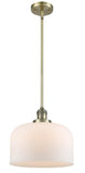 Stem Hung 12" Brushed Brass Mini Pendant - Matte White Cased X-Large Bell Glass LED