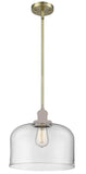 201S-BK-G72-L-LED Stem Hung 12" Bell Matte Black Mini Pendant - Clear LED