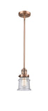 201S-AC-G184S Stem Hung 6.5" Antique Copper Mini Pendant - Seedy Small Canton Glass - LED Bulb - Dimmensions: 6.5 x 6.5 x 10<br>Minimum Height : 18<br>Maximum Height : 42 - Sloped Ceiling Compatible: Yes