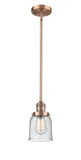 201S-AC-G54 Stem Hung 5" Antique Copper Mini Pendant - Seedy Small Bell Glass - LED Bulb - Dimmensions: 5 x 5 x 10<br>Minimum Height : 18.25<br>Maximum Height : 42.25 - Sloped Ceiling Compatible: Yes