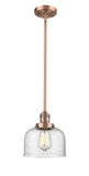 201S-AC-G74 Stem Hung 8" Antique Copper Mini Pendant - Seedy Large Bell Glass - LED Bulb - Dimmensions: 8 x 8 x 10<br>Minimum Height : 18.25<br>Maximum Height : 42.25 - Sloped Ceiling Compatible: Yes