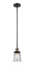 201S-BAB-G184S Stem Hung 6.5" Black Antique Brass Mini Pendant - Seedy Small Canton Glass - LED Bulb - Dimmensions: 6.5 x 6.5 x 10<br>Minimum Height : 18<br>Maximum Height : 42 - Sloped Ceiling Compatible: Yes