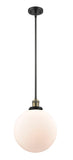 201S-BAB-G201-12 Stem Hung 12" Black Antique Brass Mini Pendant - Matte White Cased Beacon Glass - LED Bulb - Dimmensions: 12 x 12 x 15<br>Minimum Height : 24.25<br>Maximum Height : 48.25 - Sloped Ceiling Compatible: Yes