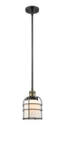 Stem Hung 6" Matte Black Mini Pendant - Matte White Cased Small Bell Cage Glass LED