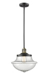 201S-BAB-G544 Stem Hung 11.75" Black Antique Brass Mini Pendant - Seedy Large Oxford Glass - LED Bulb - Dimmensions: 11.75 x 11.75 x 11.5<br>Minimum Height : 20.625<br>Maximum Height : 44.625 - Sloped Ceiling Compatible: Yes