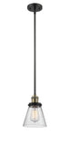 201S-BAB-G64 Stem Hung 6" Black Antique Brass Mini Pendant - Seedy Small Cone Glass - LED Bulb - Dimmensions: 6 x 6 x 8<br>Minimum Height : 18.25<br>Maximum Height : 42.25 - Sloped Ceiling Compatible: Yes