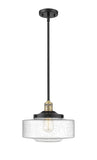 Stem Hung 12" Matte Black Mini Pendant - Seedy Large Bridgeton Glass LED