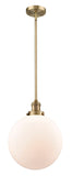 201S-BB-G201-12 Stem Hung 12" Brushed Brass Mini Pendant - Matte White Cased Beacon Glass - LED Bulb - Dimmensions: 12 x 12 x 15<br>Minimum Height : 24.25<br>Maximum Height : 48.25 - Sloped Ceiling Compatible: Yes