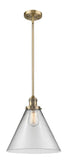 201S-BB-G42-L-LED Stem Hung 12" Cone Brushed Brass Mini Pendant LED