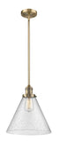 201S-BB-G44-L-LED 12" Stem Hung Brushed Brass LED Mini Pendant LED